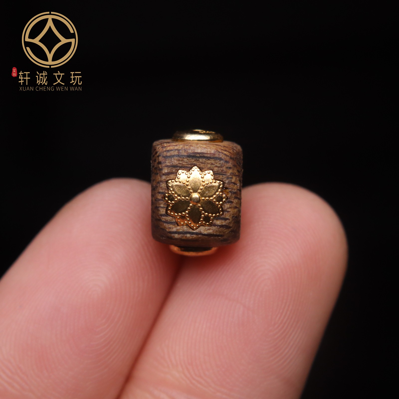 原创S925银镀金六瓣莲花护身沉香桶珠手串手链diy文玩配珠配饰