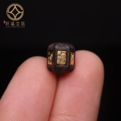 原创S925银镀金天然沉香木镶嵌聚财咒六面桶珠散珠DIY配饰手串珠