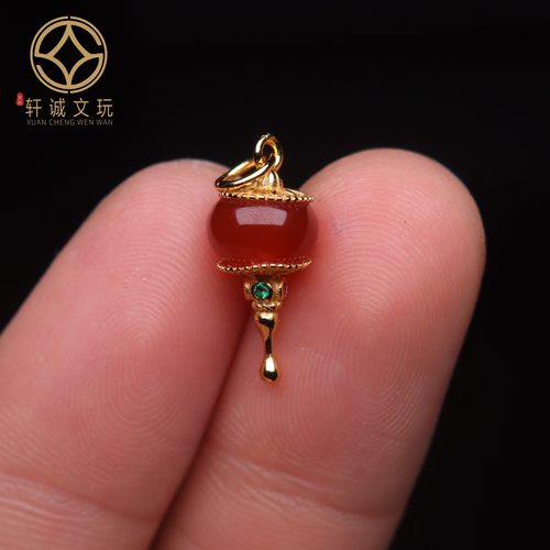 原创足银925银镀金镶嵌南红佛转经桶珠diy文玩配饰吊坠配件饰品