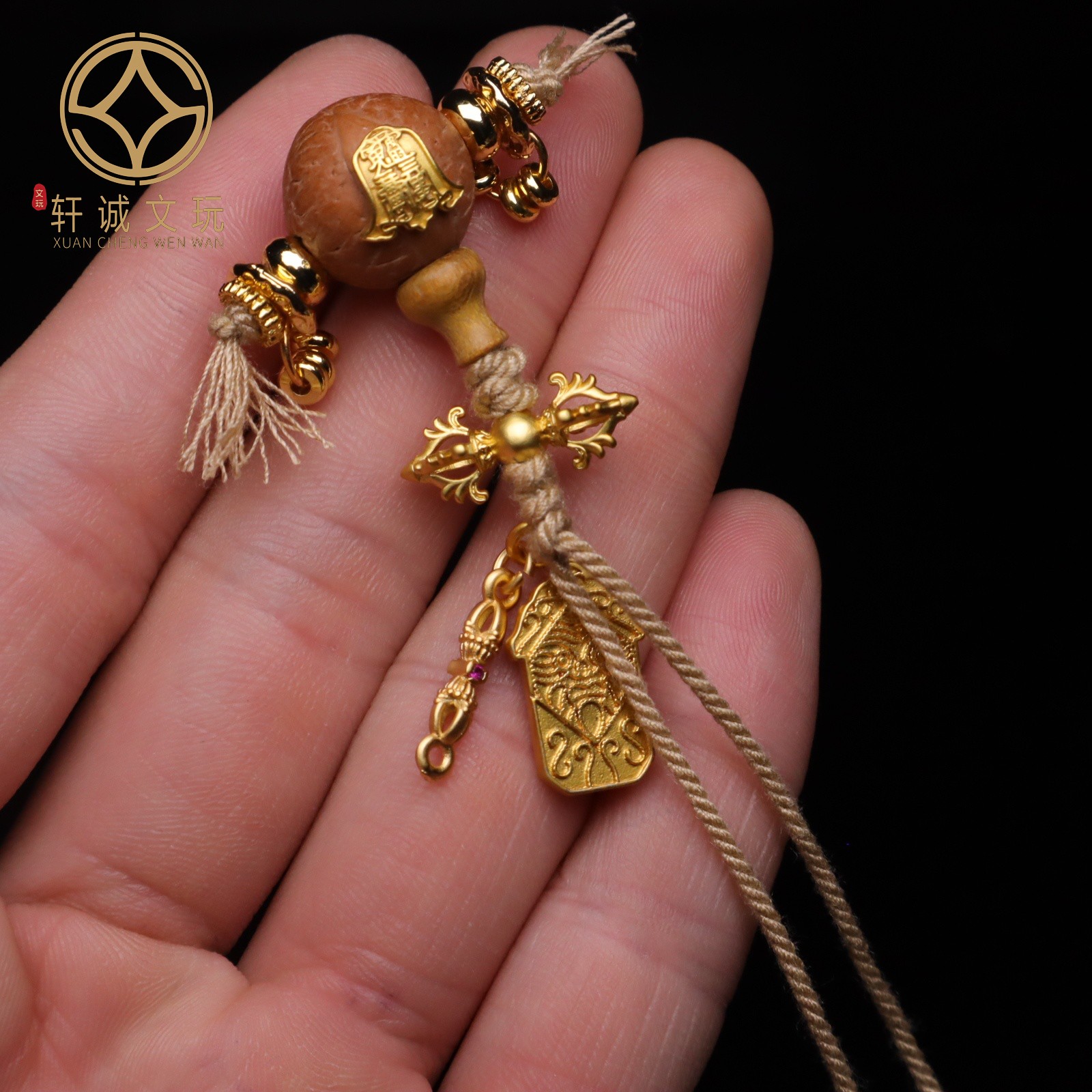 天然橄榄古法金三通套装组合佛头星月金刚菩提108长串配饰配件珠