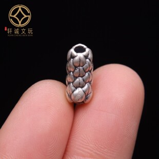 原创999足银龙纹桶珠腰珠隔珠手工串珠编绳diy文玩配饰配珠饰品