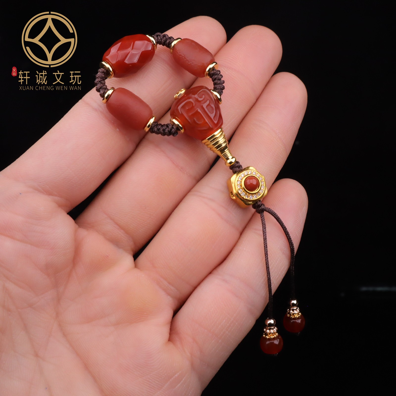 天然红玛瑙南红回纹古法金三通套装组合佛头菩提108长串配饰配件