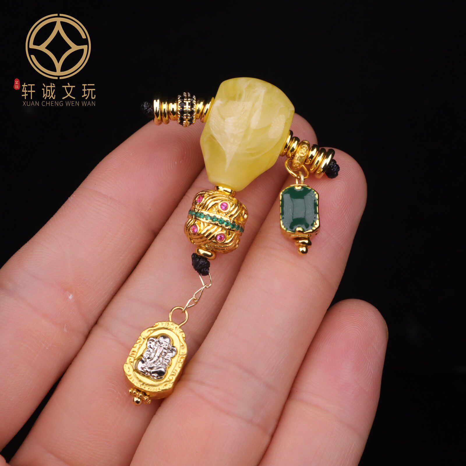 天然古法金马雪巴玉化琉璃二代蜜蜡三通套装佛头108配饰配件饰品