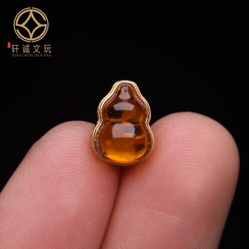 天然银镀金琥珀花珀葫芦镶嵌DIY文玩配饰手串手链配件挂件配珠