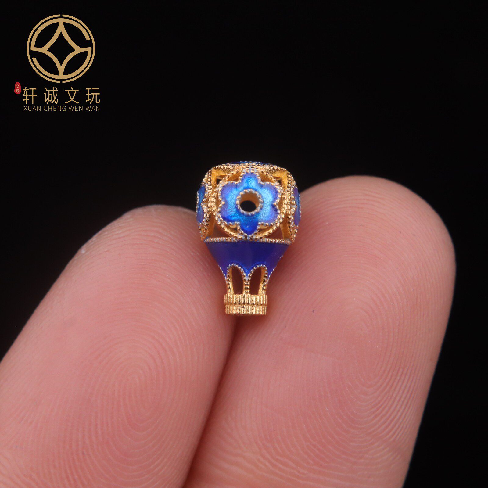 原创足银925镀金青花瓷三通佛头金刚手串手链长串diy配饰配件饰品