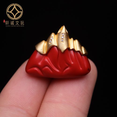 保真朱砂红砂日照金山吊坠侧挂手串长串diy文玩本命年配饰配件