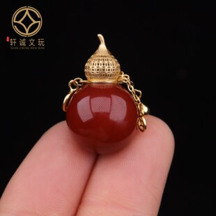 原创S925银镀金天然南红和田玉镶嵌葫芦桶珠散珠DIY配饰配件配珠