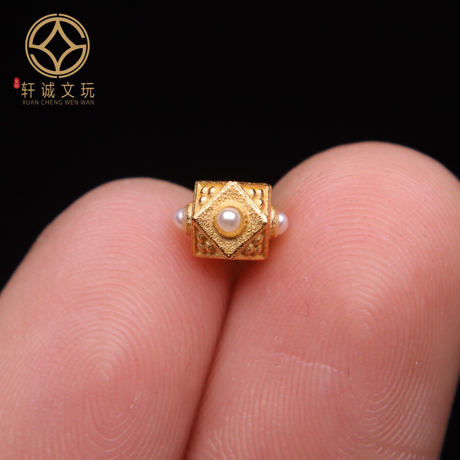 原创925银镀金镶嵌珍珠八棱桶珠散珠DIY配饰配件文玩手串单珠配珠