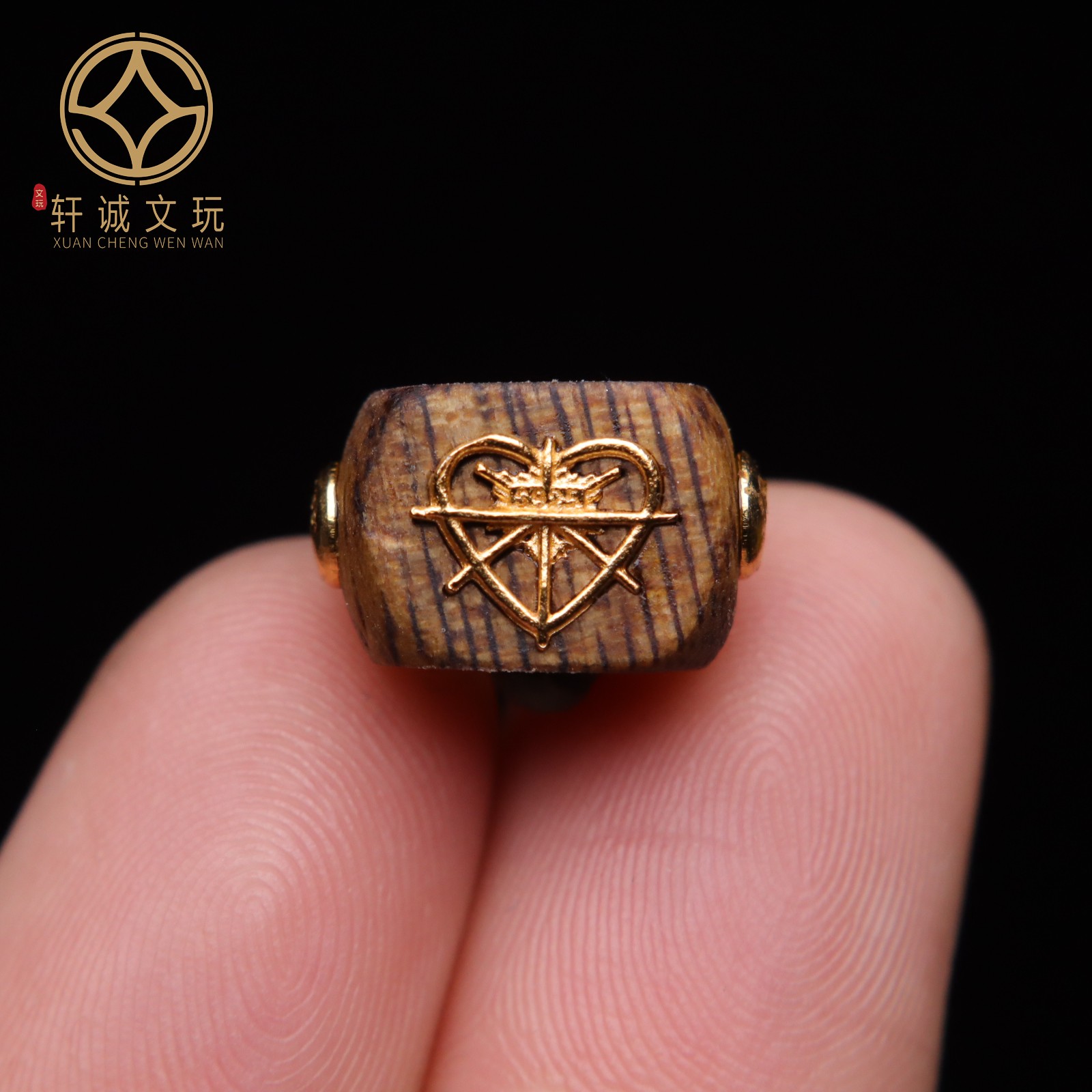 原创S925银镀金爱心屁桃心沉香桶珠手串手链diy文玩散珠配珠配饰