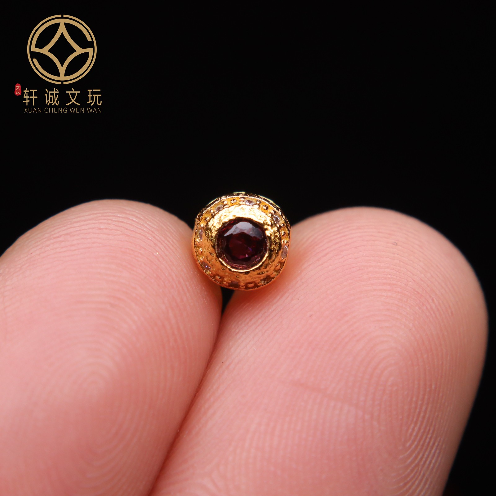 S925纯银镀金石榴石圆珠隔珠配件配珠桶珠文玩手串手链配饰饰品