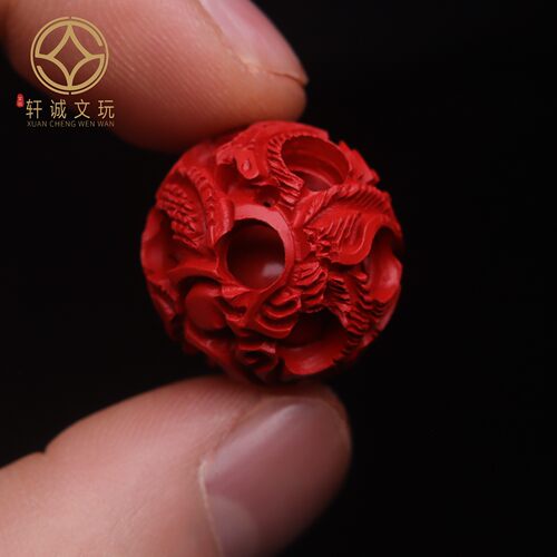 朱砂散珠天然原矿镂空鬼工球花珠花珠单颗珠子串珠手串配件配珠
