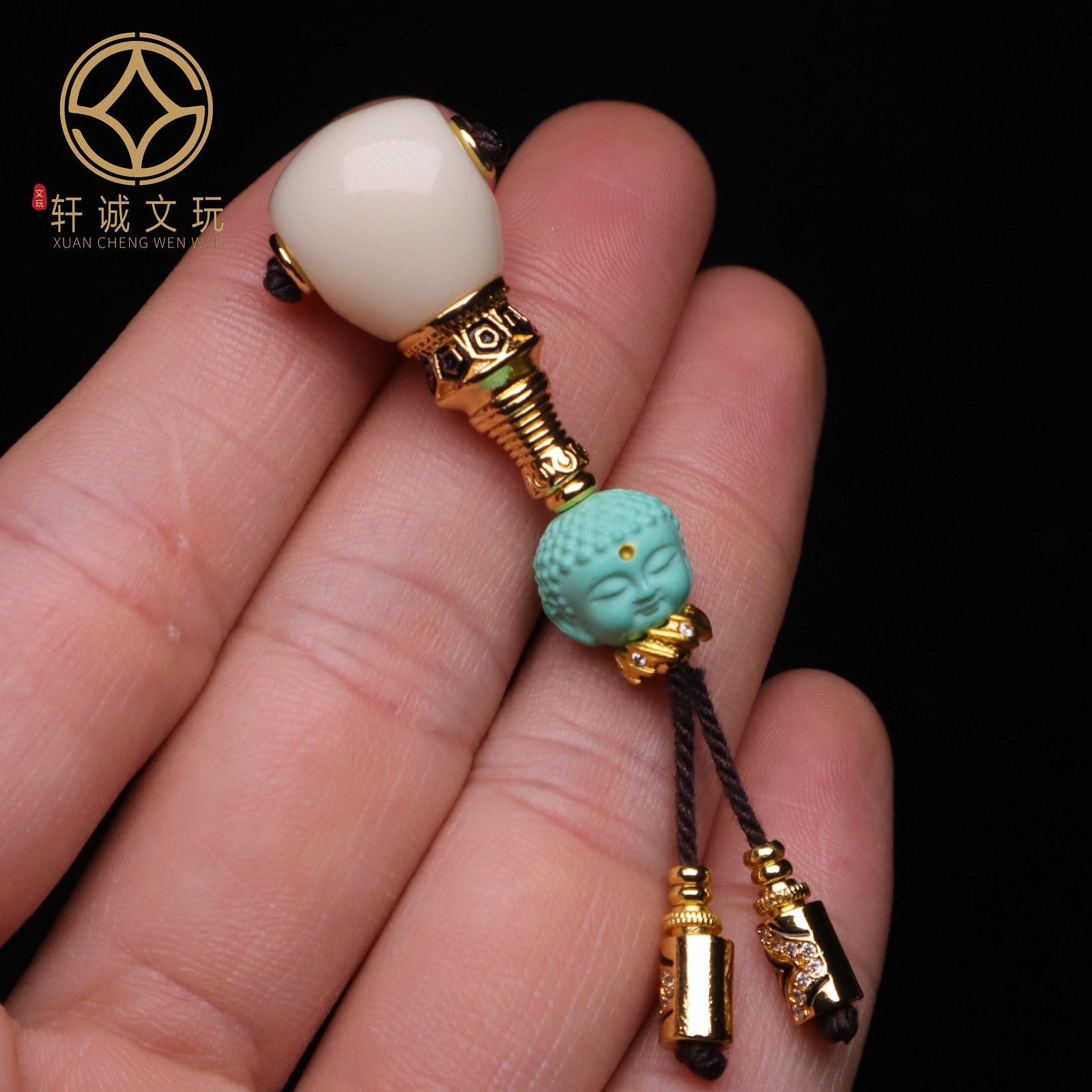天然雪巴白琉璃古法金三通优化松石宝宝佛套装组合佛头长串配饰件