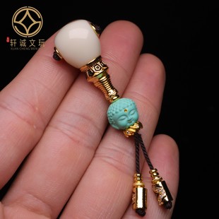 天然雪巴白琉璃古法金三通优化松石宝宝佛套装组合佛头长串配饰件