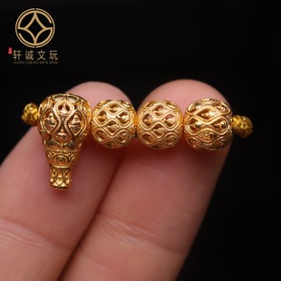 原创足银925银镀金镂空无相佛三通文玩配饰佛头套装手串diy配件