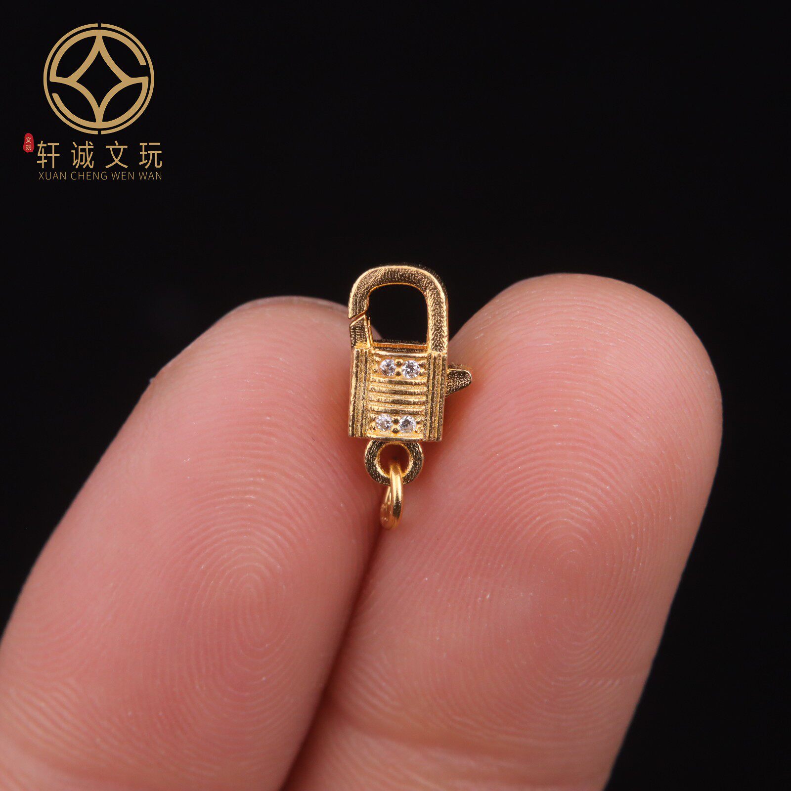 原创纯银925镀金镶钻弹簧扣项链链接卡扣锁链diy文玩配饰配件锁扣