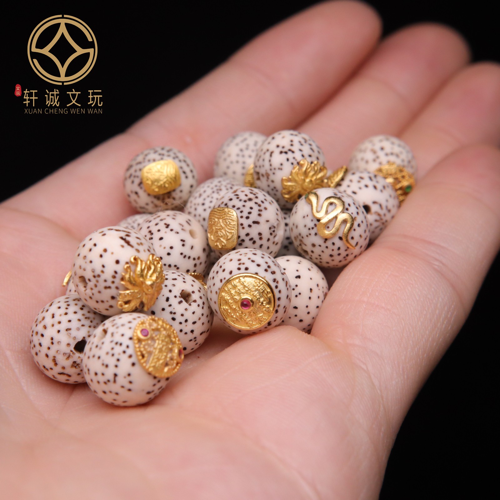原创S925银镀金天然星月菩提圆珠镶五条经文扎基拉姆散珠DIY配饰