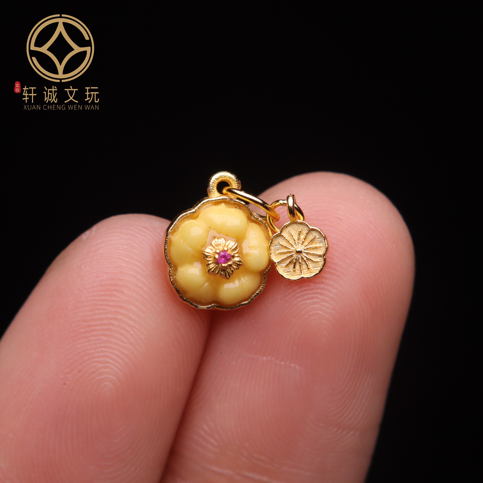 原创S925银镀金天然蜜蜡花吊坠星月金刚菩提108长串配饰手串配件