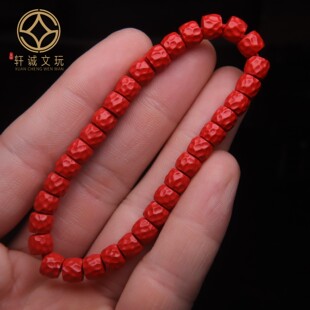 天然保真帝王朱砂小陨石纹直切手串老型桶珠散珠子单圈手链手串