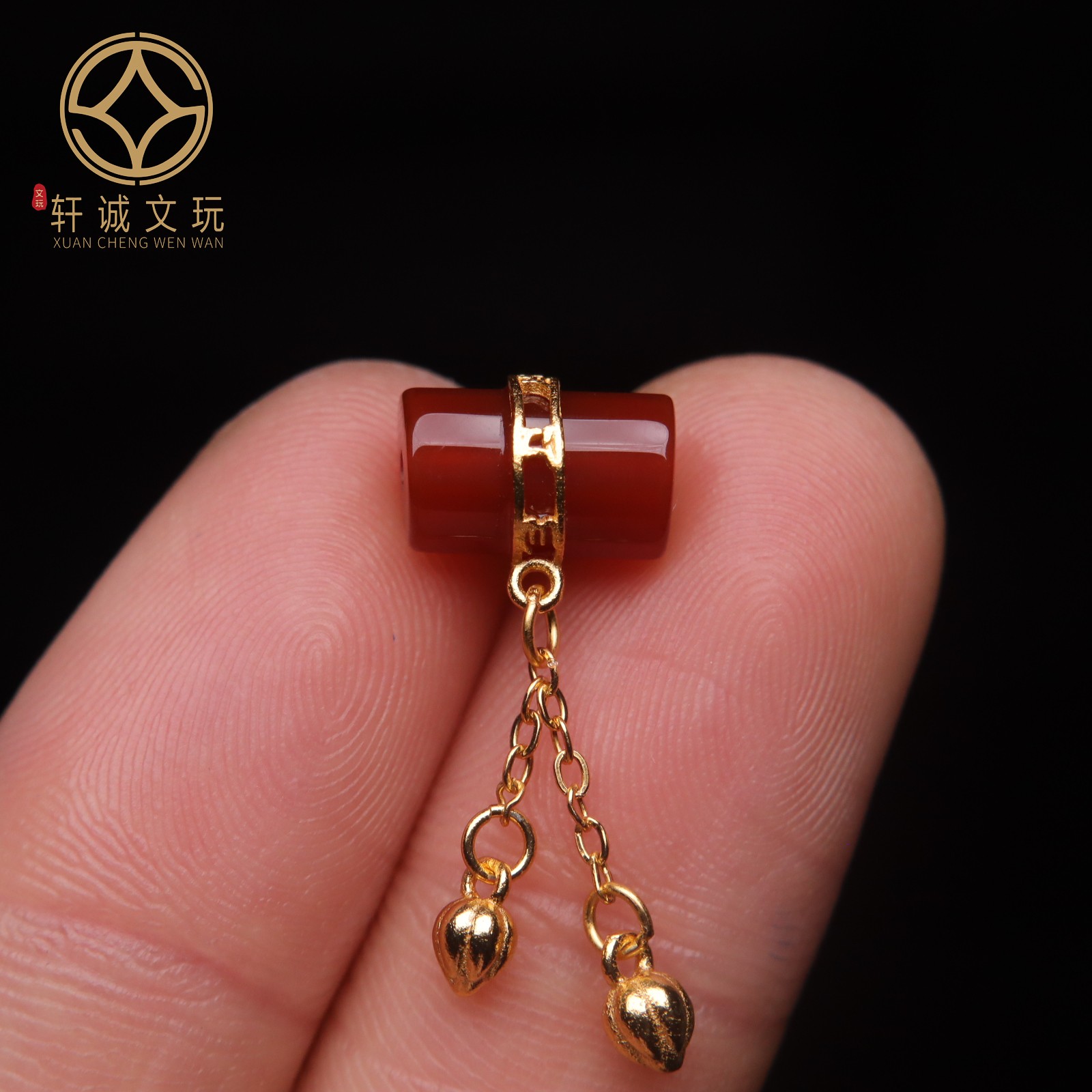 银镀金配件天然南红玛瑙镶嵌六字真言桶珠散珠DIY文玩配饰配件