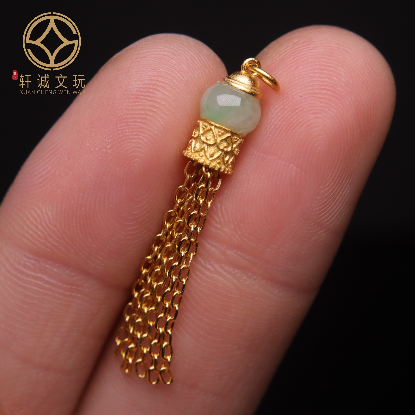 原创S925银镀金天然翡翠镶嵌葫芦流苏桶珠散珠DIY配饰配件配珠