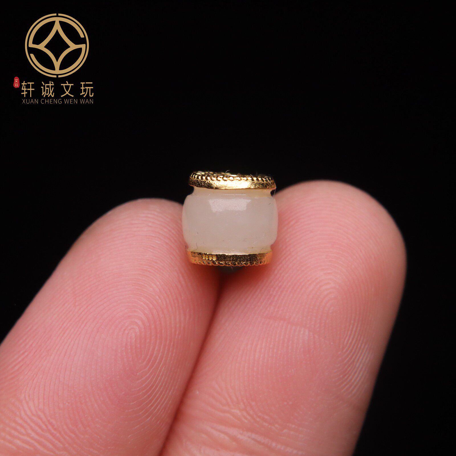 S925纯银镀金镶嵌和田玉老型莲子桶珠隔珠配件配珠手串手链桶珠