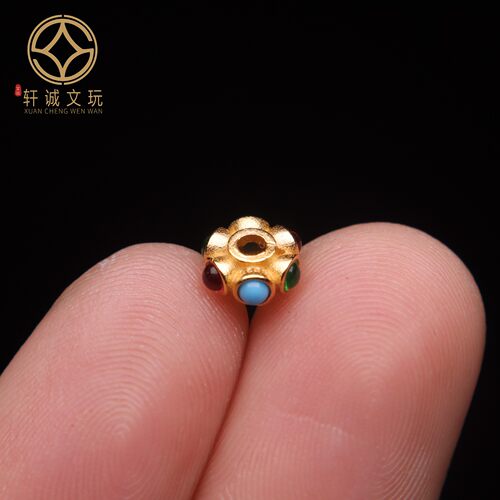 原创S925银镀金镶南红玛瑙蜻蜓眼diy文玩佛珠手串手链文玩配件