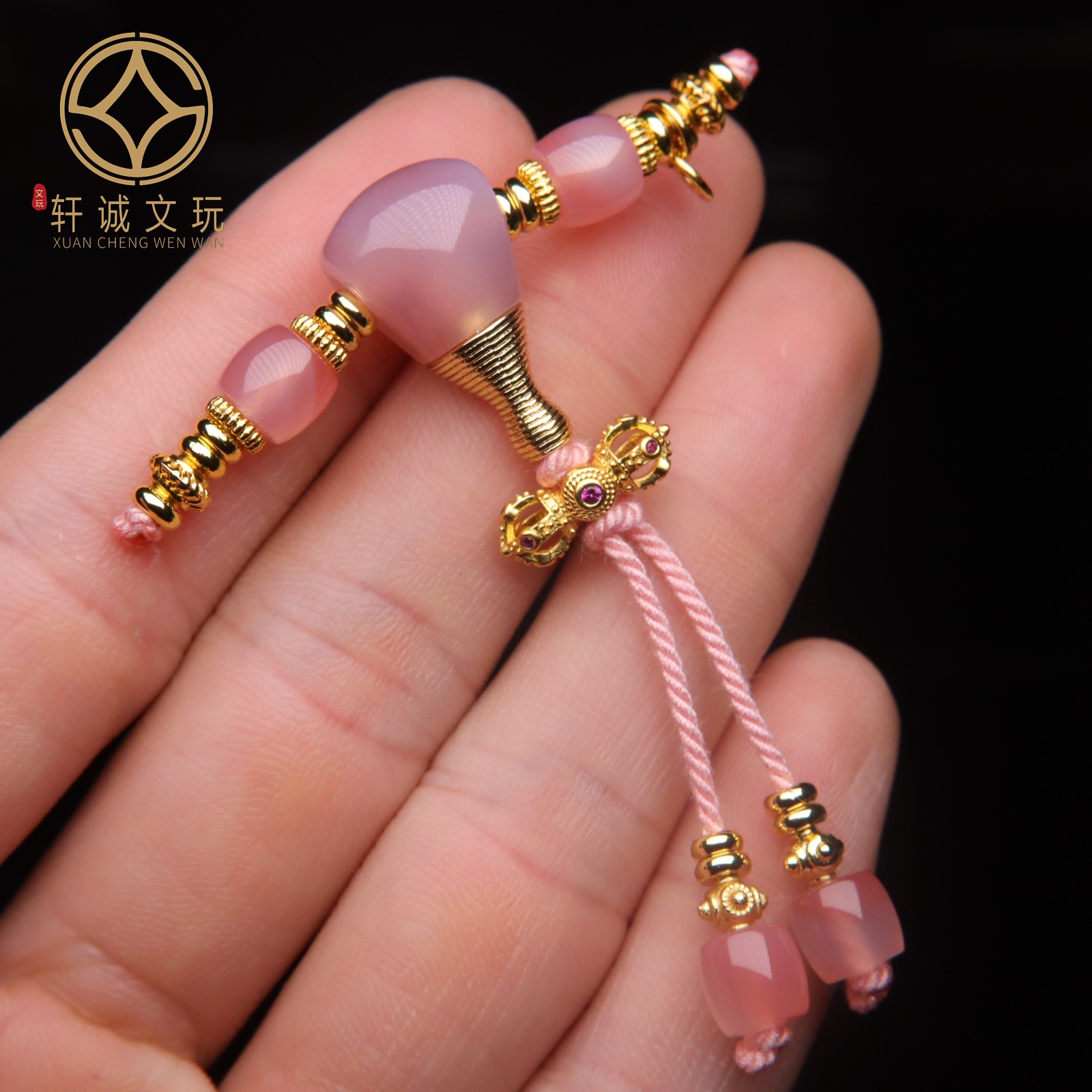 天然粉玛瑙古法金三通套装组合佛头菩提108长串配饰配件配珠饰品