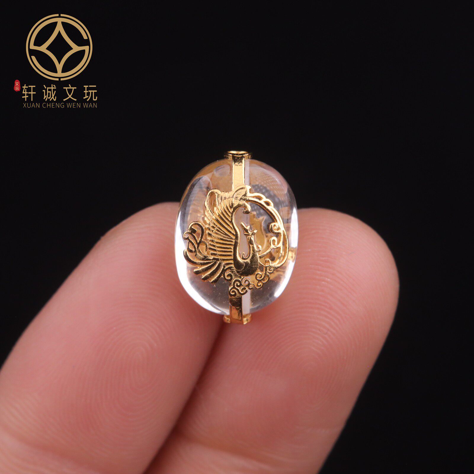 S925纯银镀金孔雀背云五条白水晶六字真言隔珠配珠桶珠配件