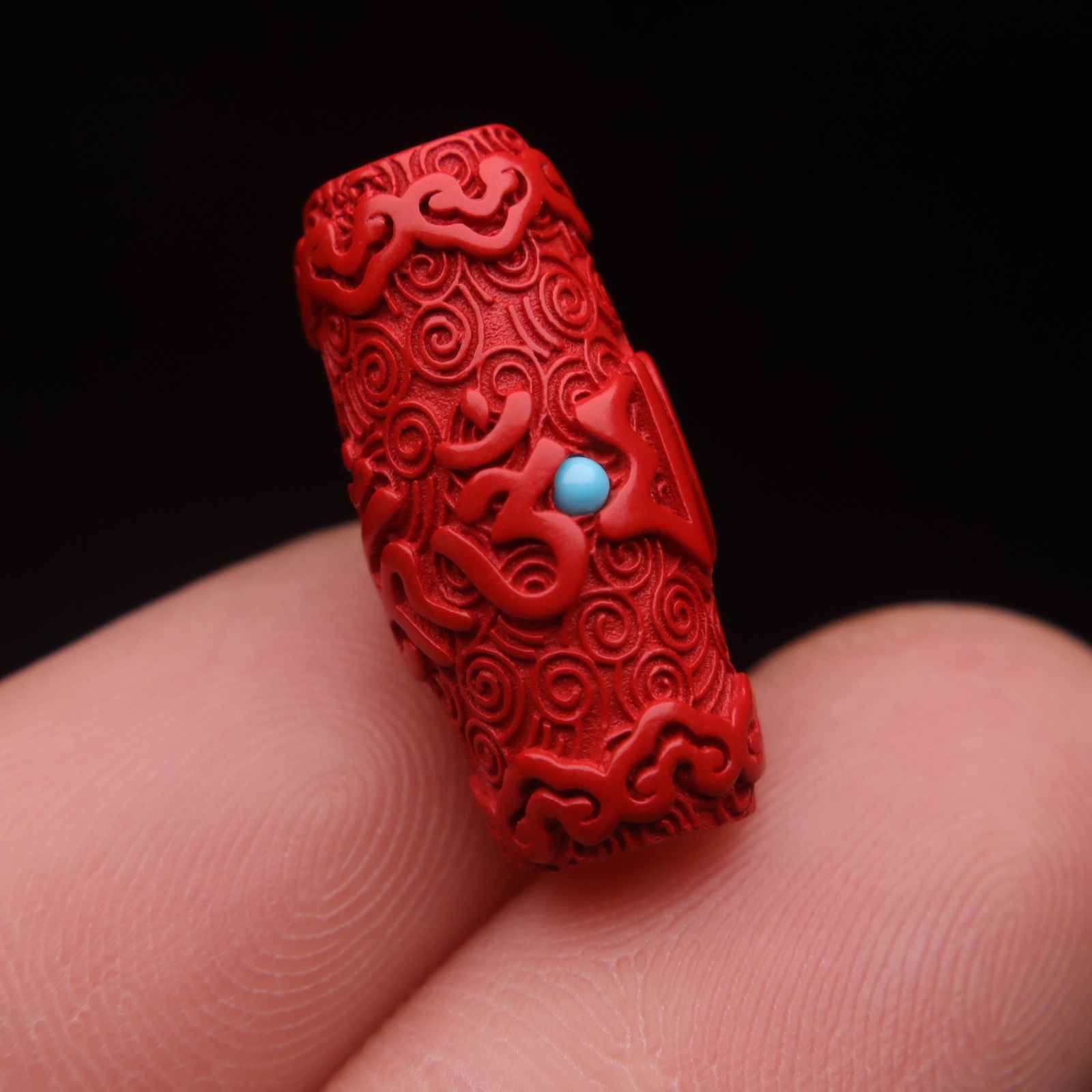 正品保真朱砂雕刻六字真言长桶珠配珠文玩佛珠手串diy配饰配件