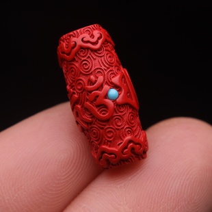 正品保真朱砂雕刻六字真言长桶珠配珠文玩佛珠手串diy配饰配件