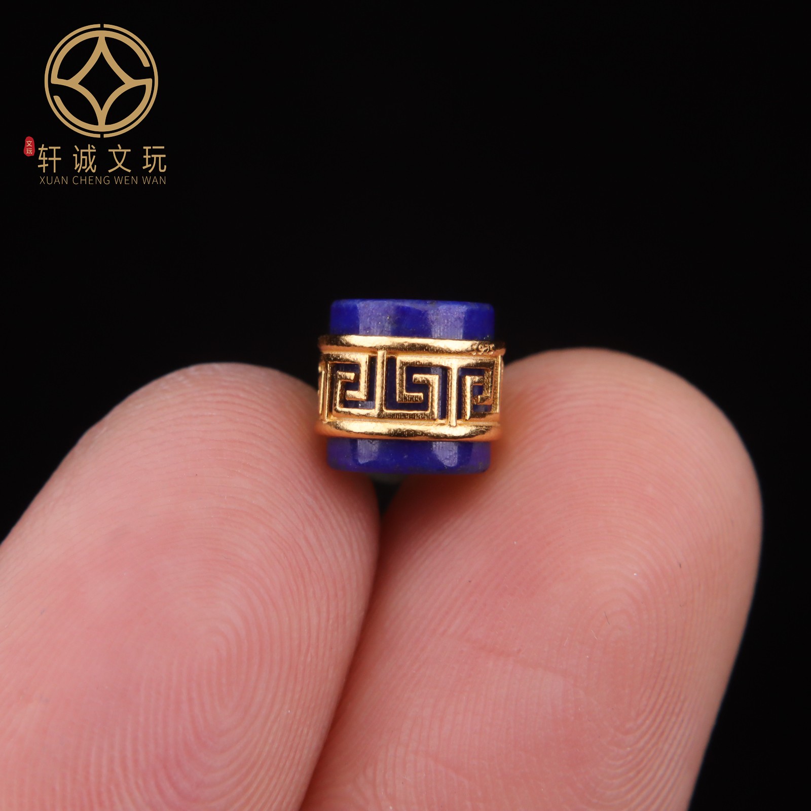 原创银镀金镶嵌天然青金石回纹镶嵌桶珠隔珠diy配饰配珠配件饰品