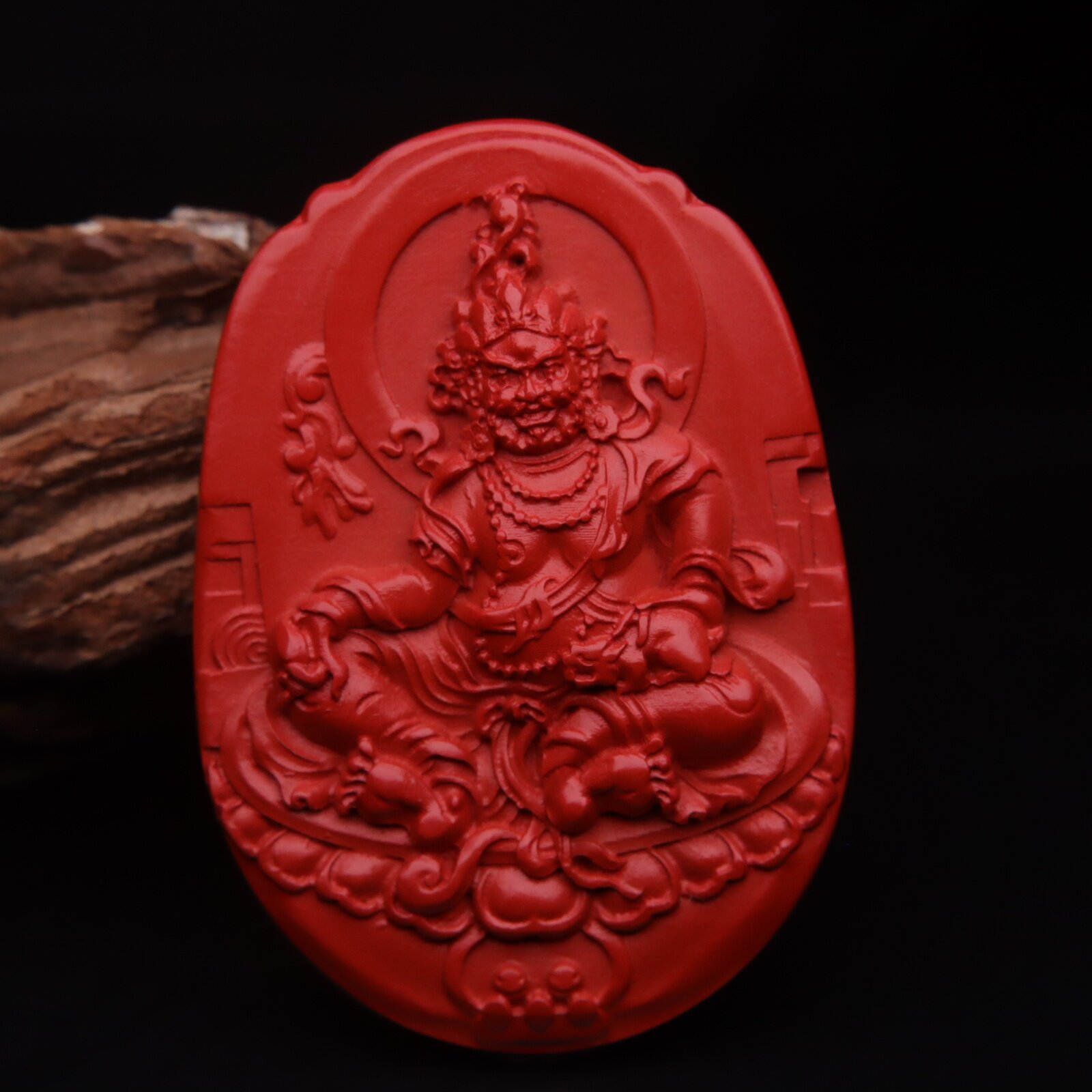 天然原矿朱砂红砂大黑天黄财神牌子吊坠挂件文玩配饰配件饰品