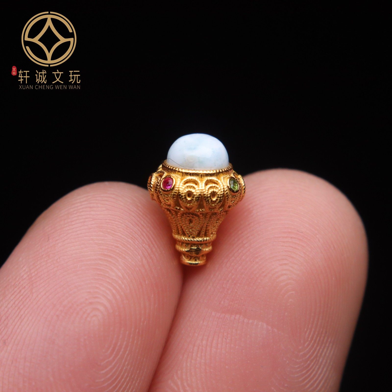 原创925银镀金青金石三通佛头隔珠手工串珠编绳diy文玩配饰配件