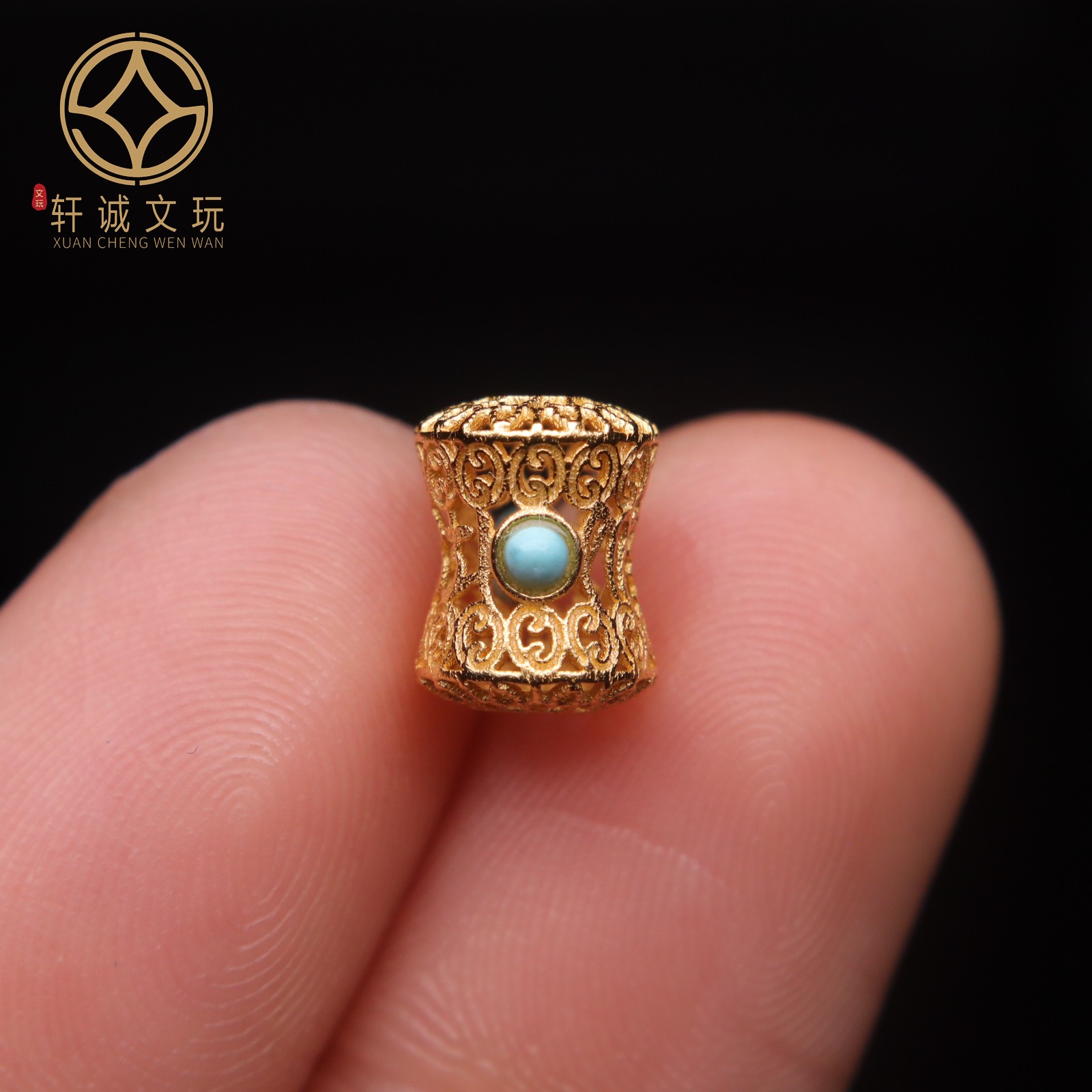 原创s925银镀金转运珠子松石镶嵌桶珠隔珠手链小配件diy配饰饰品