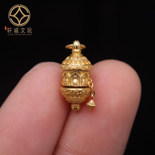 原创足银925银镀金佛一念无相佛转经桶珠可旋转diy文玩配饰吊坠