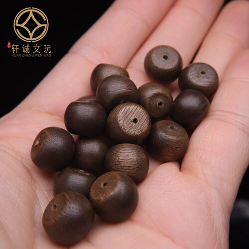天然越南芽庄黑奇楠沉香精工鼓珠桶珠珠散珠珠子DIY文玩配饰单珠