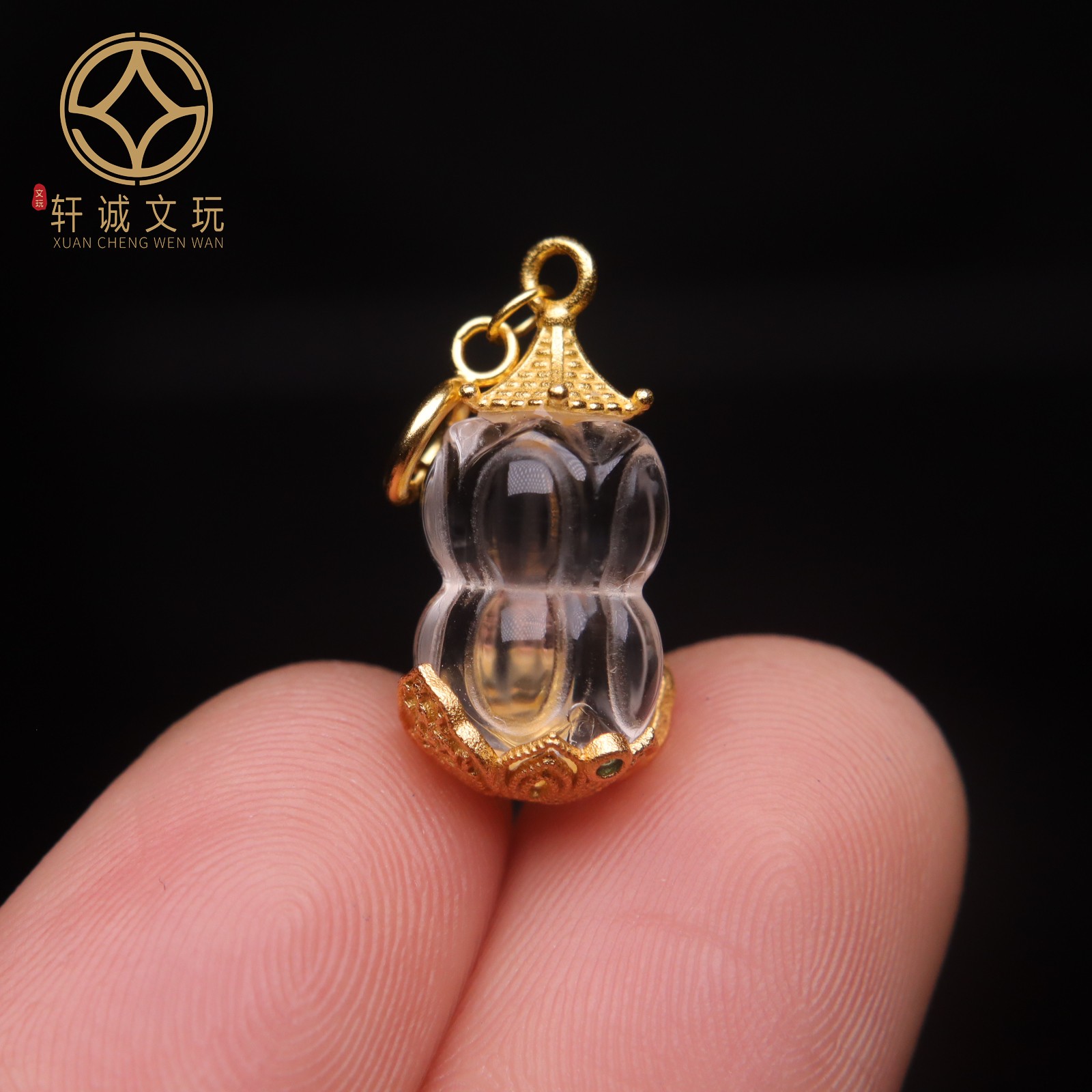 S925纯银镀金镶嵌白水晶葫芦莲花隔珠桶珠配件配珠配珠配饰饰品