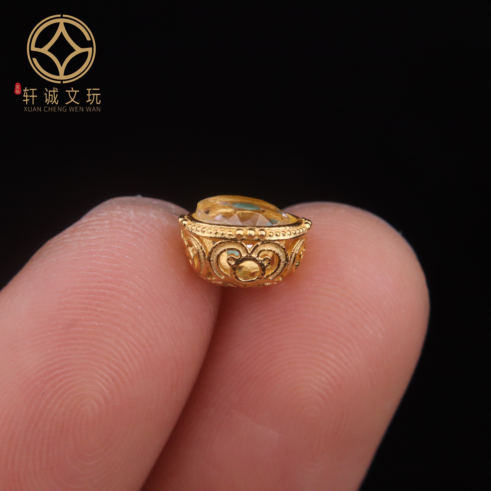 S925纯银镀金镶嵌白水晶元宝隔珠配件配珠手串手链108配饰吊坠