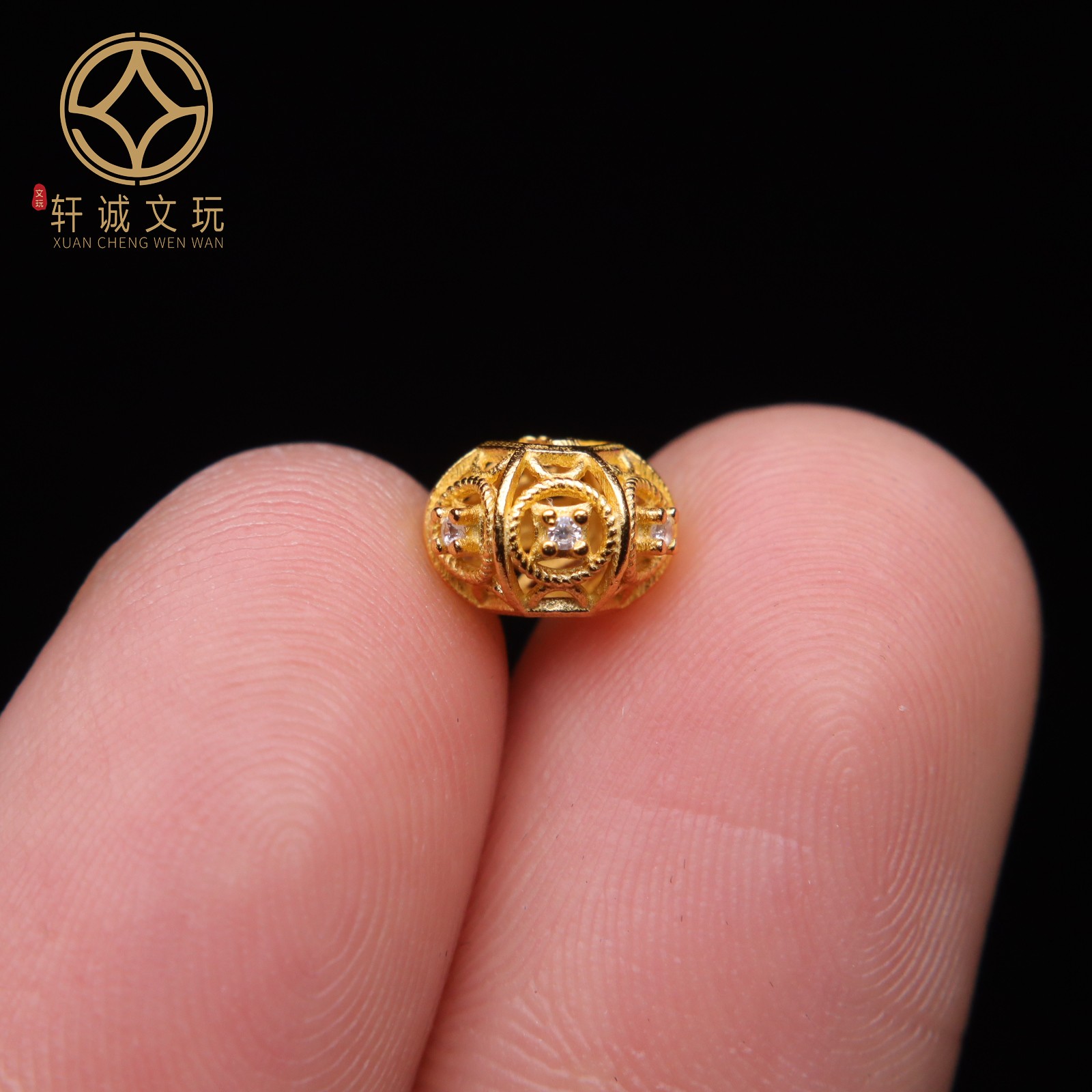 原创S925银镀金镂空飞碟隔片桶珠diy文玩佛珠手串隔珠文玩配件