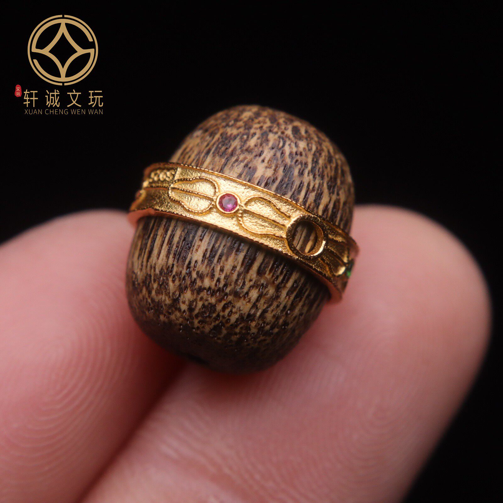 原创S925银镀金红绿宝石天然沉香木老型桶珠隔珠散珠文玩配饰配件