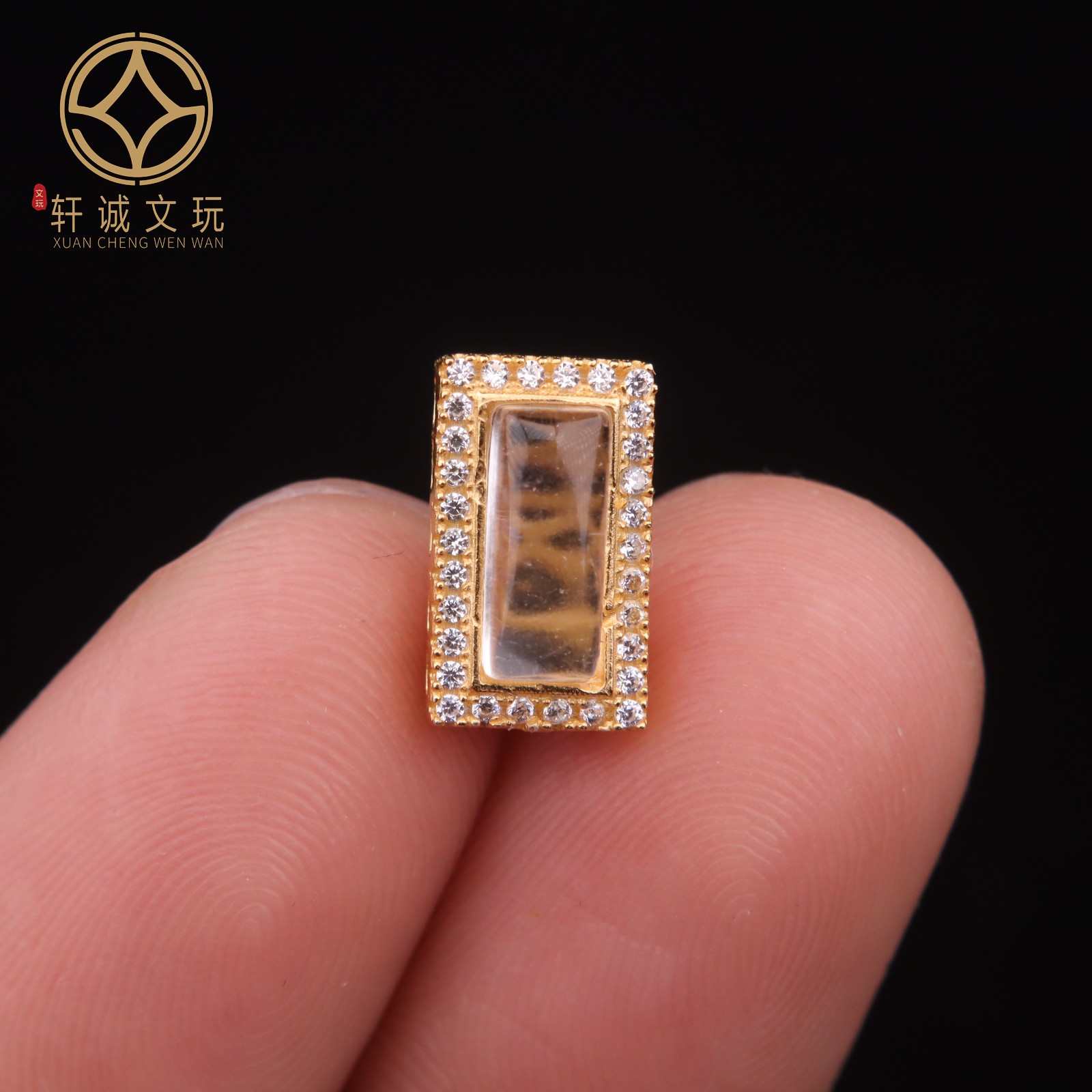 7MM白水晶方桶珠S925纯银镀金镶嵌莲花六字扎基拉姆配饰配件配珠