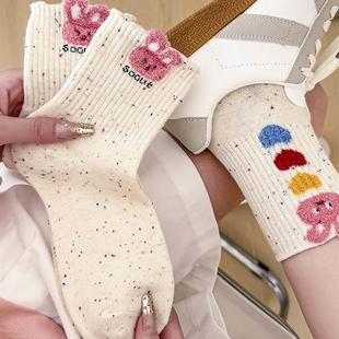 袜子女中筒秋冬韩版 点子纱卡通ins潮百搭可爱卡通小兔学院风女袜