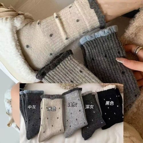 2025秋冬季袜子女中筒袜保暖韩系堆堆袜潮流百搭波点长筒女袜纯色