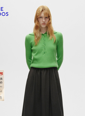 【100%山羊绒】BLUE ERDOS 冬季新品休闲宽松翻领针织衫上衣女