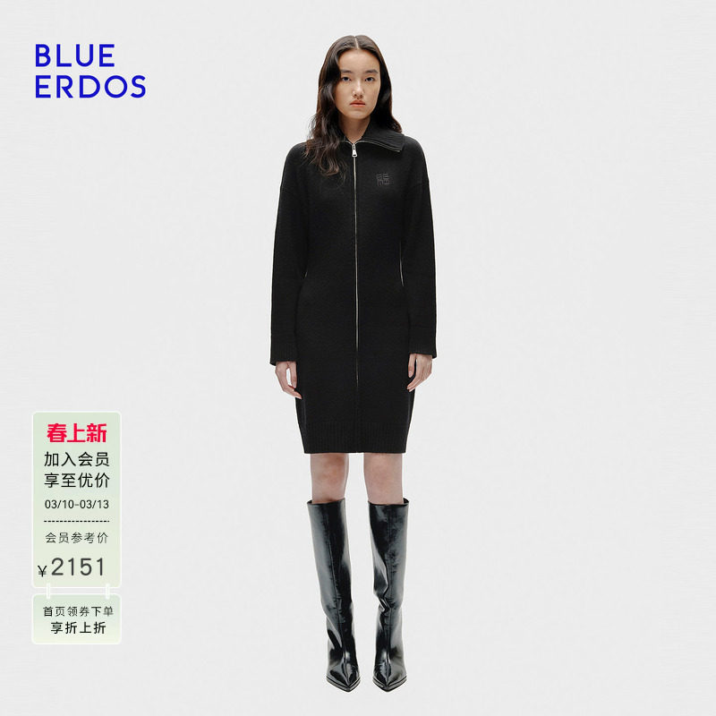 BLUE ERDOS春季新品复古百搭羊毛羊绒中长款刺绣开衫B256A1036