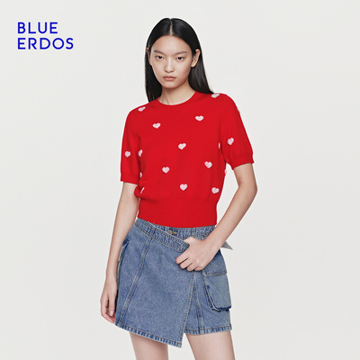 【大乐严选】BLUE ERDOS26早春新品100%绵羊毛圆领提花半袖针织衫