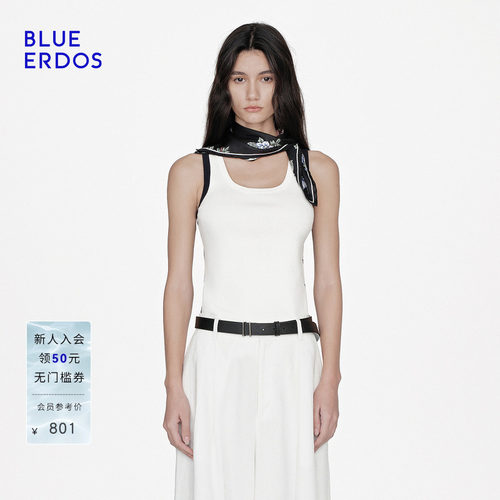 BLUE ERDOS2026夏季新品简约撞色桑蚕丝混纺U领罗纹背心女