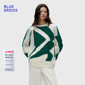 100%山羊绒 简约通勤圆领提花针织衫 BLUE 新品 女 ERDOS春季