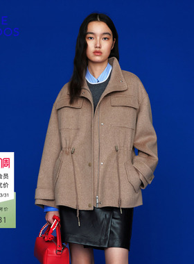 BLUE ERDOS春季新品率性工装风茶驼色立领短大衣外套B256K5005