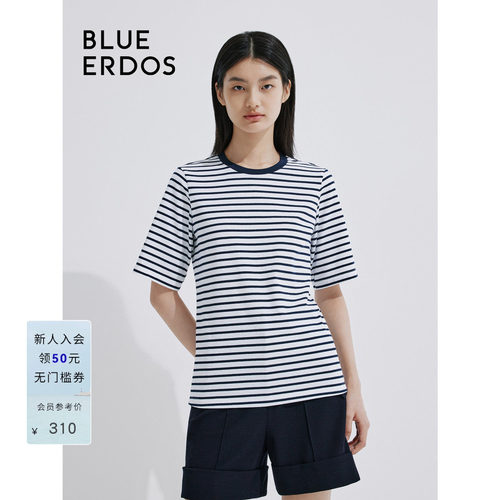 blueerdos蓝白条纹纯棉短袖